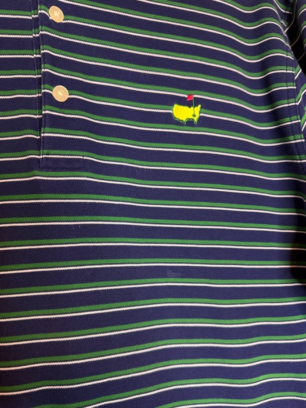 Masters Collection Mercerized Polo Shirt Green Blue Striped Logo Golf Mens L - Picture 9 of 9